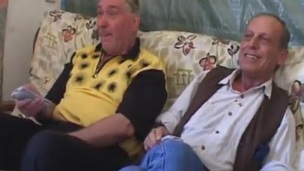 Couple Tricky elderly Men shag black haired youngster nymph onto A couch