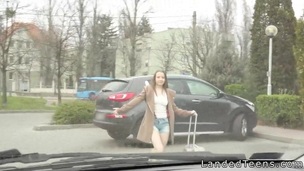 Teen hitchhiker sucks coupled with fucks in a car