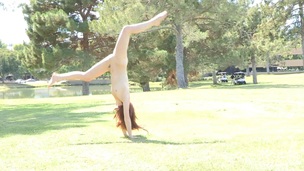 Stripping babe on the lawn helter-skelter reality movie shows acrobatic moves