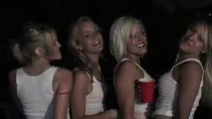 Hot blondes drinking and fucking to lesbo orgy